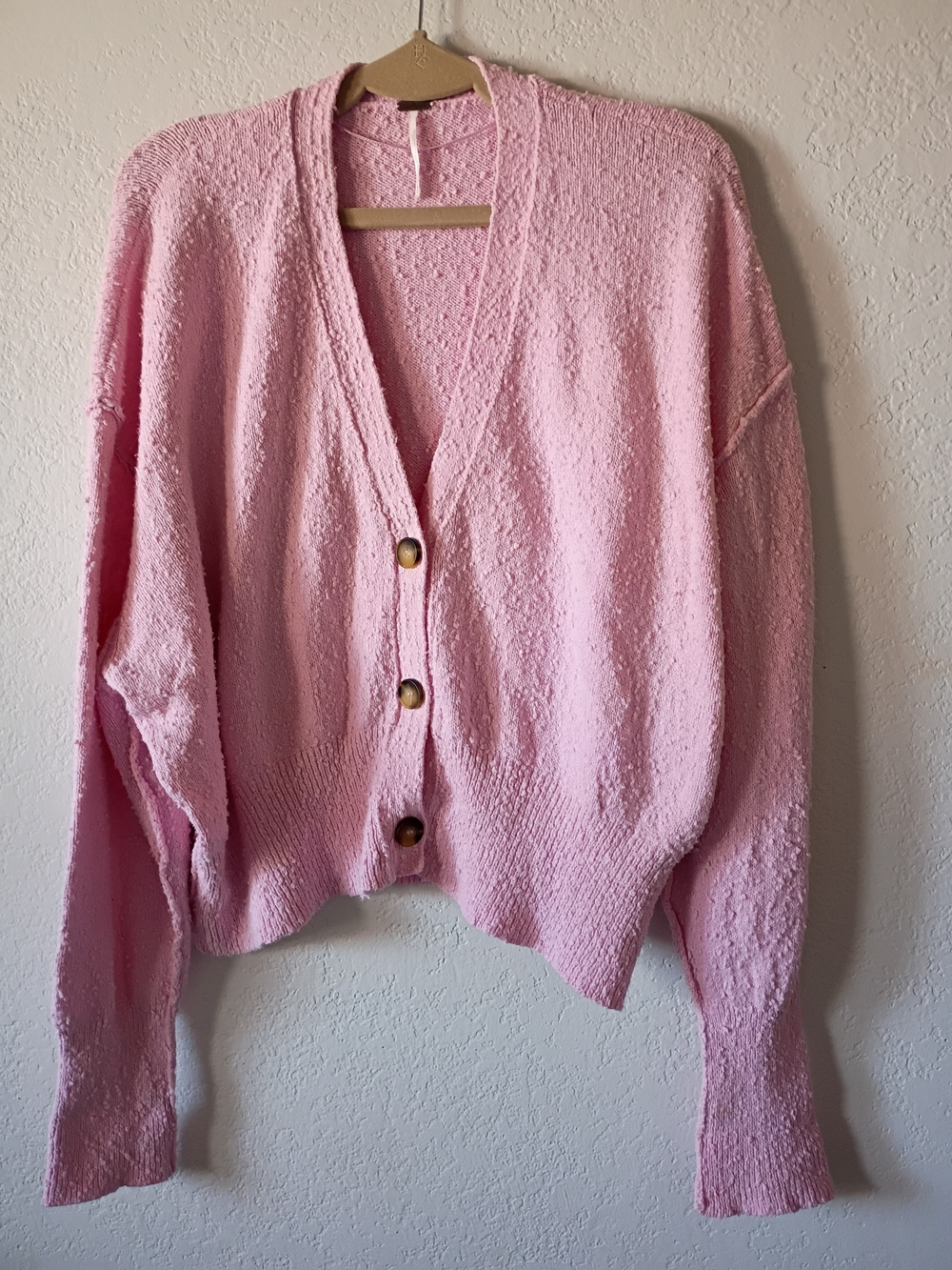 Free  People Oversize  Pink Textured Button-Front Cardigan Size M - Picture 3 of 15